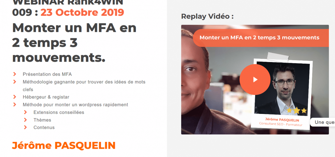 Générer des revenus avec un MFA (site de niche Made for Amazon) : Vidéo Webinar Rank4Win