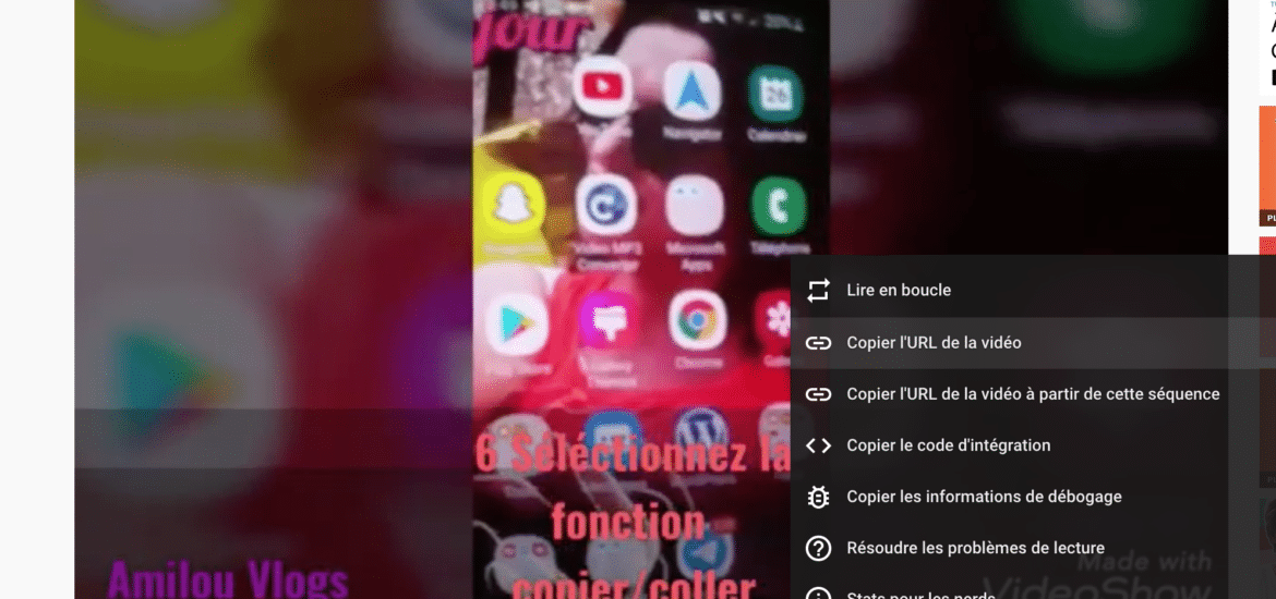 copier directement URL vidéo YouTube