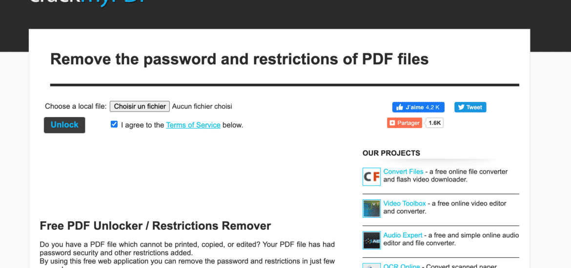 CrackmyPDF pour supprimer une protection ou un mot de passe sur PDF