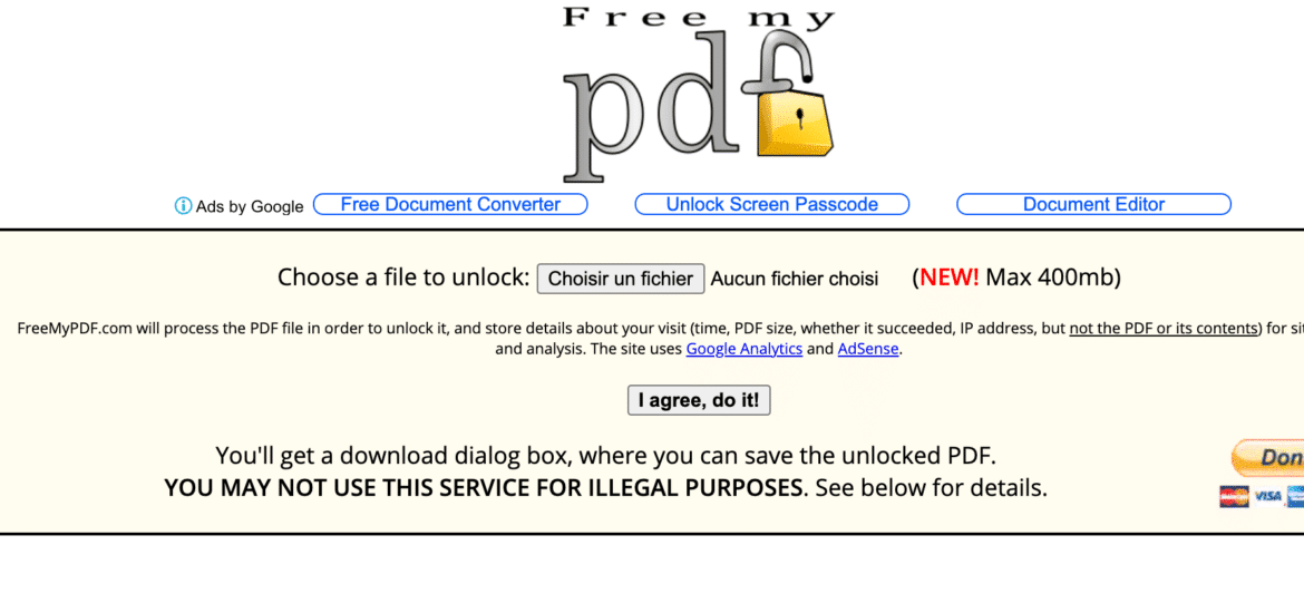 FreeMyPDF pour supprimer une protection ou un mot de passe sur PDF